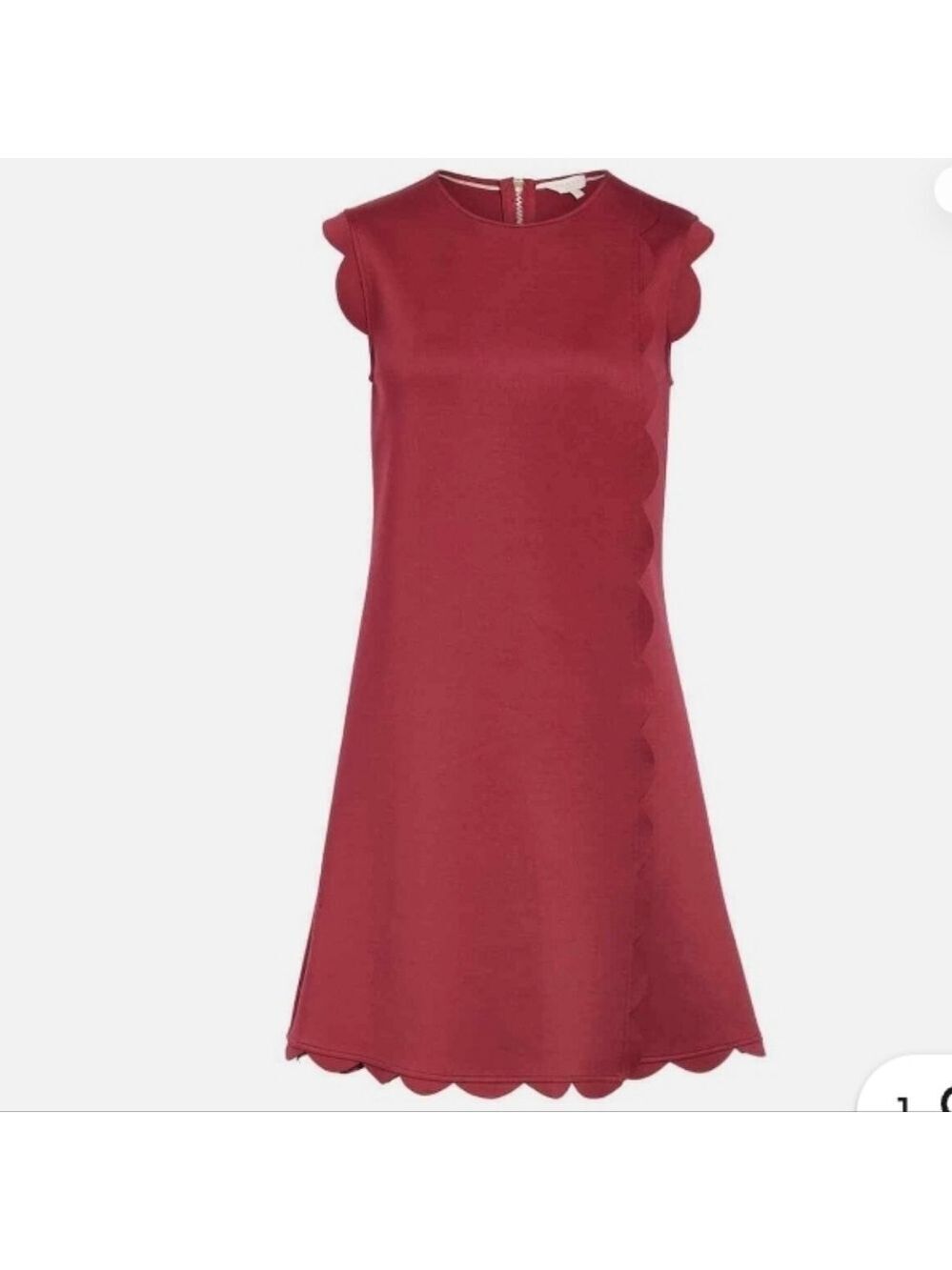 Ted Baker Women's Maroon Jasmine Scallop Overlay Shift Dress Size 1